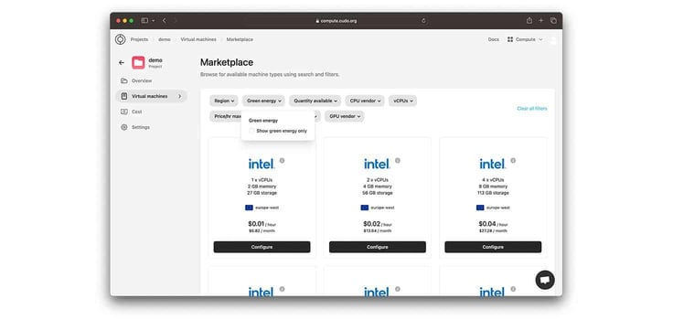 Screenshot of the Cudo Marketplace Screenshot of the Cudo Marketplace