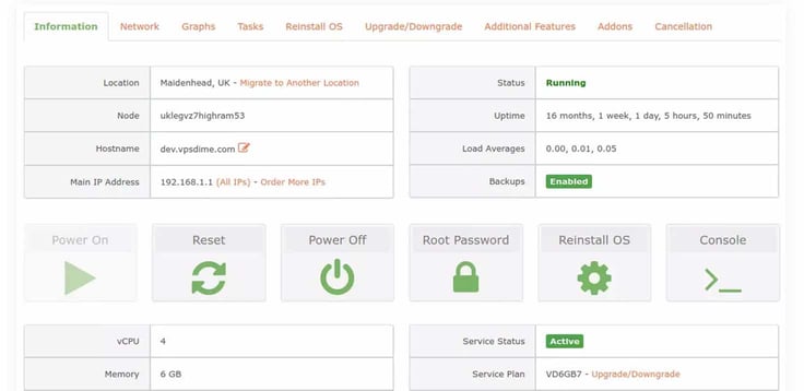 VPSDime Custom Control Panel