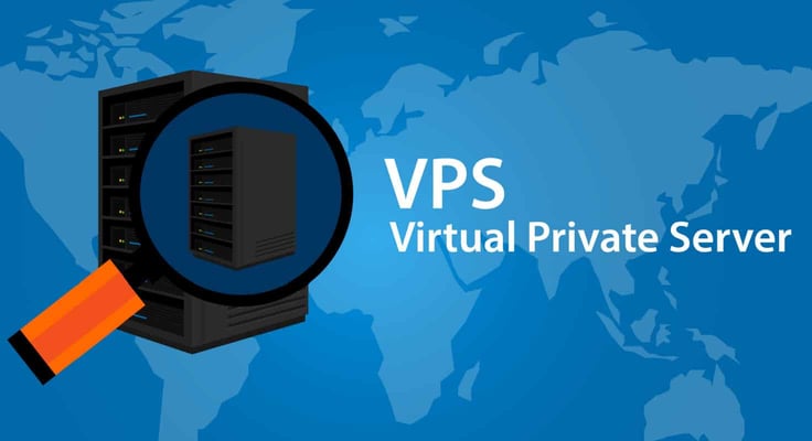 virtual private server hosting with world map and magnifying glass