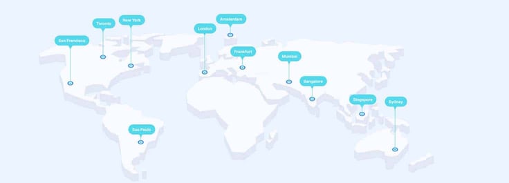 global map of Verpex datacenters global map of Verpex datacenters