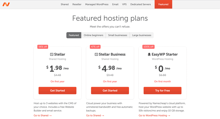 Namecheap hosting plans Namecheap hosting plans
