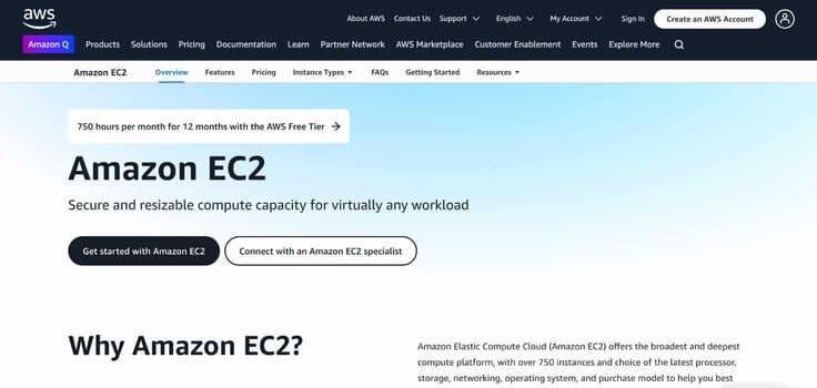 Amazon EC2 website screenshot Amazon EC2 website screenshot