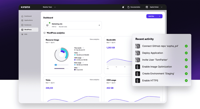 Kinsta dashboard screenshot Kinsta dashboard screenshot