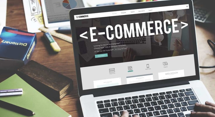 Laptop with the word "e-commerce" Laptop with the word "e-commerce"