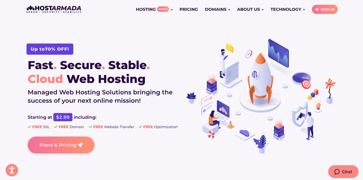 Screenshot of HostArmada website