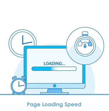 An illustration of a computer loading a webpage with the caption "Page Loading Speed."
