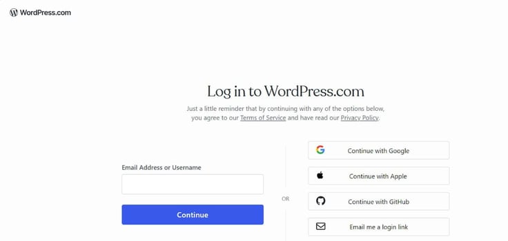 Screenshot of the WordPress login page