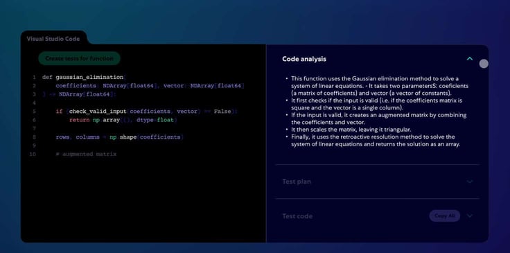 A screenshot of CodiumAI's code analysis.