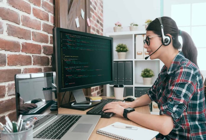 An IT support representative accessing a customer's system remotely. An IT support representative accessing a customer's system remotely.