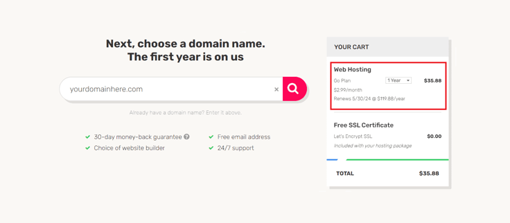 A screenshot of a shopping cart for iPage.