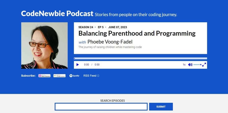 Screenshot of CodeNewbie Podcast website