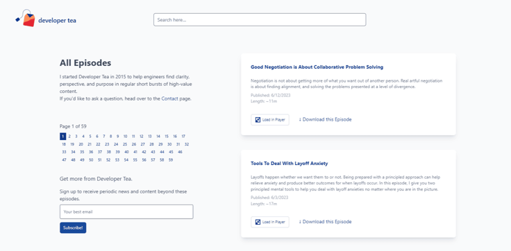 Screenshot of Developer Tea website