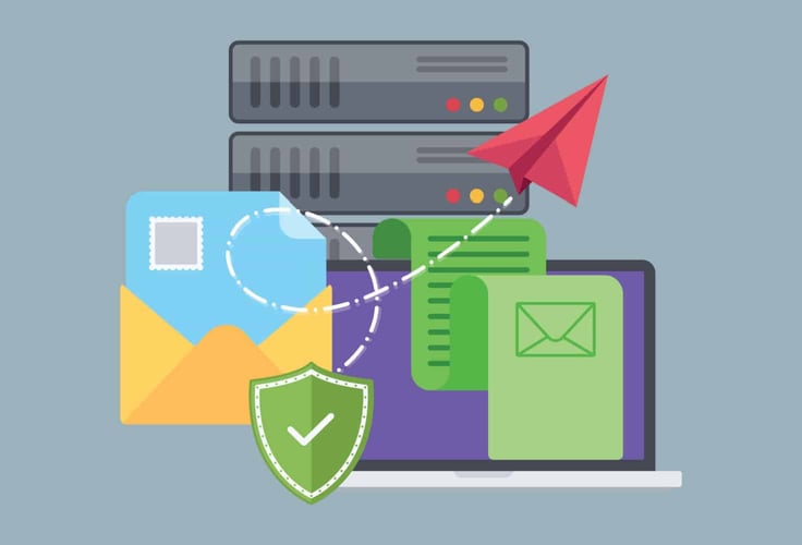 Email hosting icons and illustrations on a grey background Email hosting icons and illustrations on a grey background
