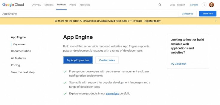 Google App Engine website screenshot