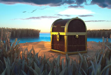 A treasure chest on a lone island.