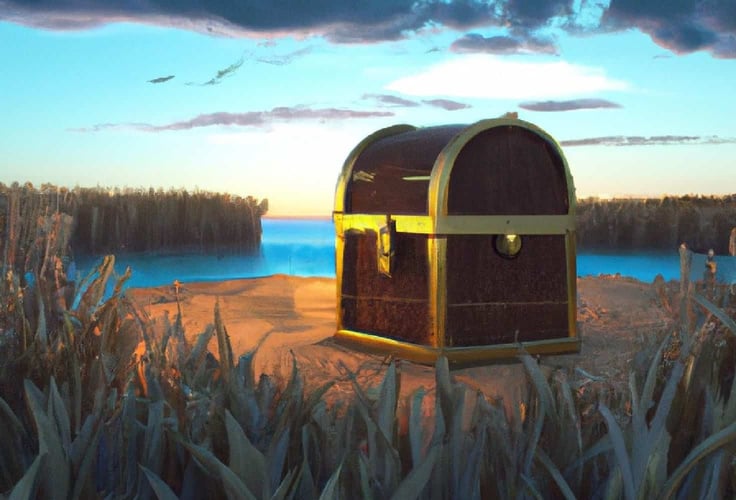 A treasure chest on a lone island. A treasure chest on a lone island.