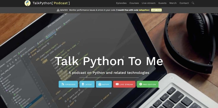 Screenshot of Talk Python To Me website