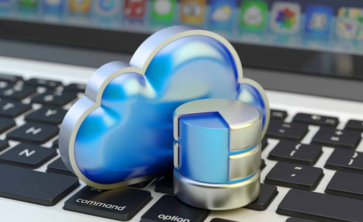 Cloud server graphic on a keyboard Cloud server graphic on a keyboard