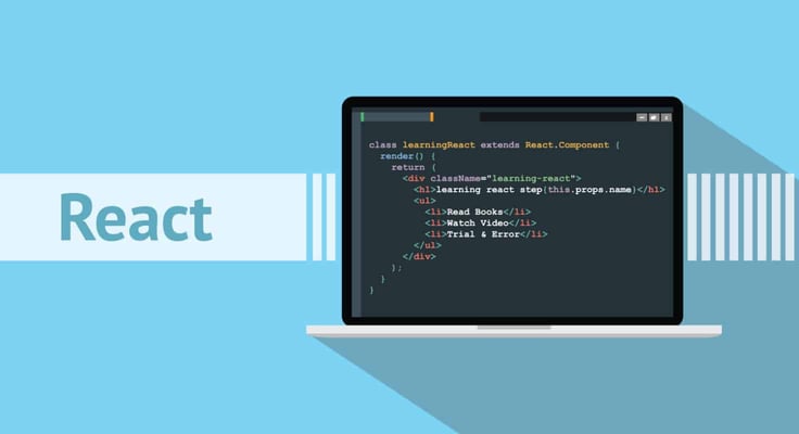 Illustration of laptop with React coding language Illustration of laptop with React coding language
