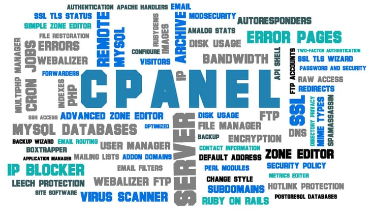 cPanel with the tasks listed around it cPanel with the tasks listed around it