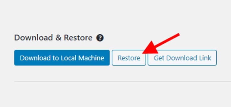 A screenshot of the Restore option on BoldGrid. A screenshot of the Restore option on BoldGrid.