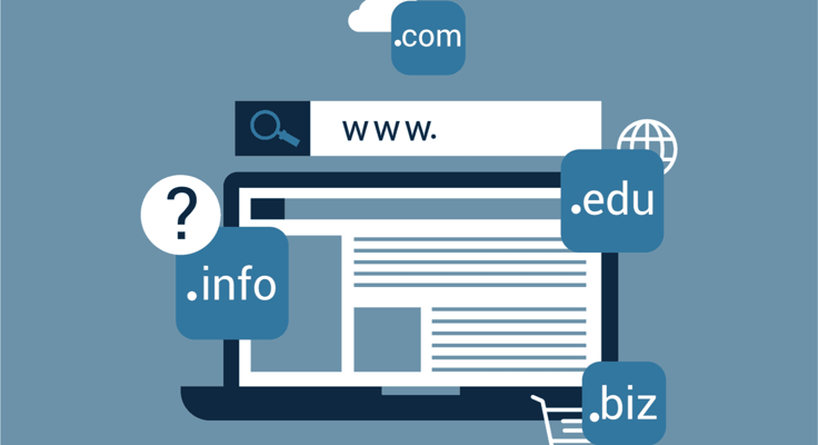 A vector image of a computer displaying several TLDs, including .com, .info, .edu, and .biz. A vector image of a computer displaying several TLDs, including .com, .info, .edu, and .biz.
