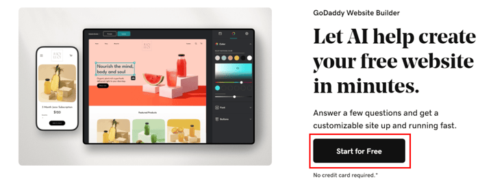 A screenshot of GoDaddy's website builder signup page. A screenshot of GoDaddy's website builder signup page.