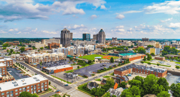 An aerial view of Greensboro, North Carolina.