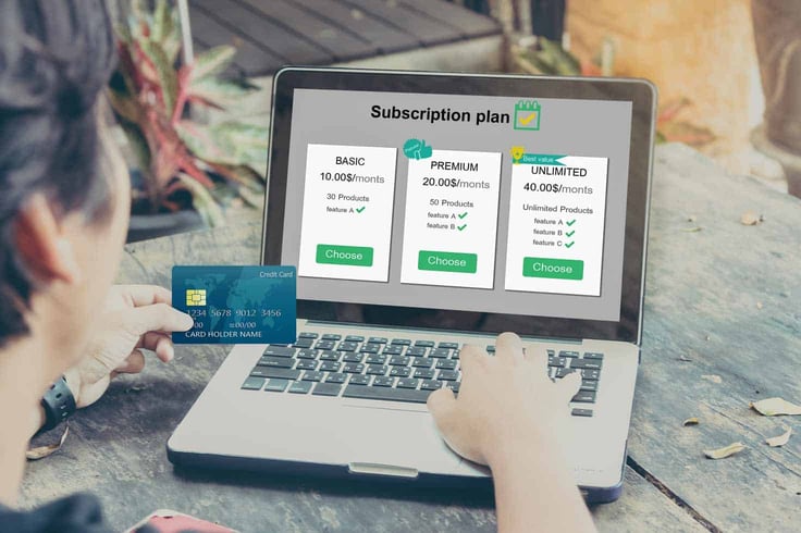 Photo of consumer using a credit card to subscribe to a hosting service Photo of consumer using a credit card to subscribe to a hosting service