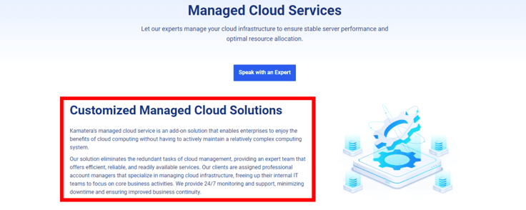 A screenshot of Kamatera's managed hosting page. A screenshot of Kamatera's managed hosting page.