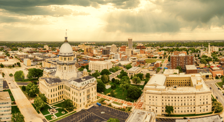 An aerial view of Springfield, Illinois.