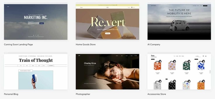 Screenshot of Wix templates Screenshot of Wix templates