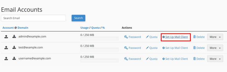 Email configuration options in cPanel