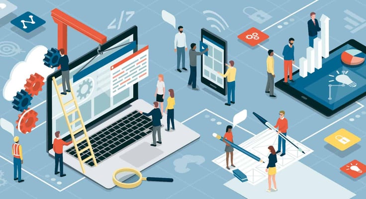 A Graphic of People Constructing a Website and Ancillary Features A Graphic of People Constructing a Website and Ancillary Features