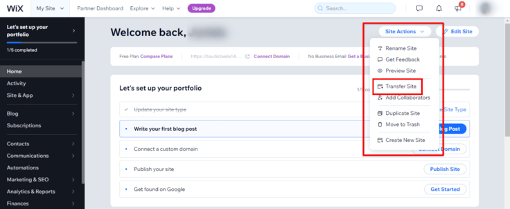 A screenshot of the Wix dashboard. A screenshot of the Wix dashboard.