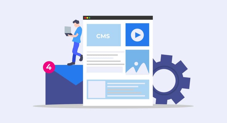 A man with a laptop, CMS, and email A man with a laptop, CMS, and email