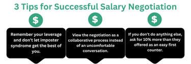 An infographic displaying 3 tips for successful salary negotiation.