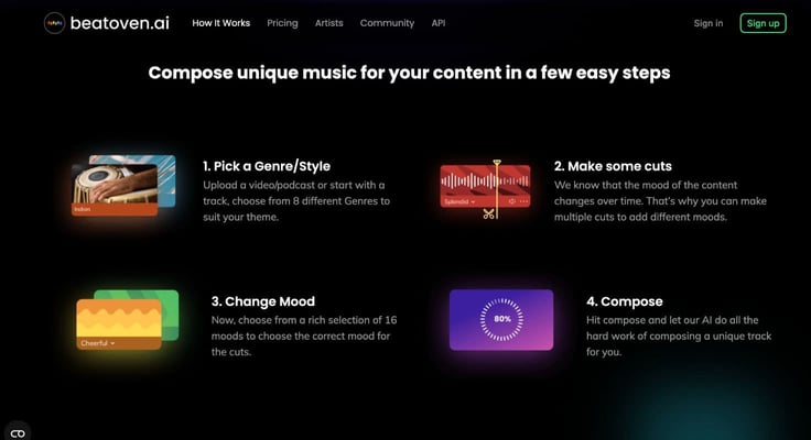A screenshot of Beatoven.ai's music creation process A screenshot of Beatoven.ai's music creation process