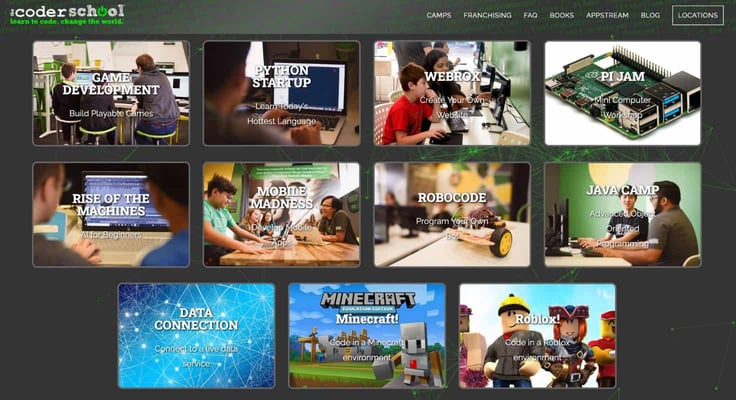 A screenshot of theCoderSchool code camps webpage