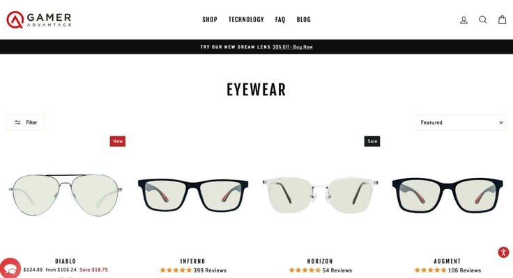 A screenshot of Gamer Advantage online shop