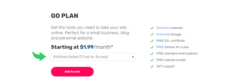 A screenshot of iPage's GO Plan.