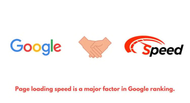 Google logo, handshake graphic, and speed graphic