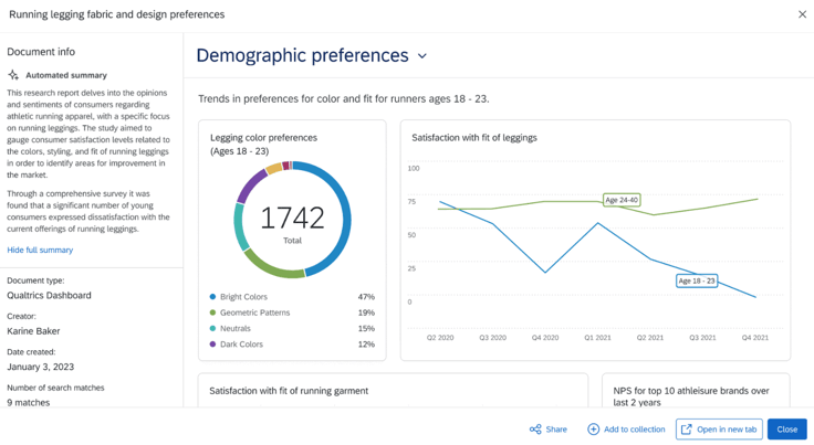 A screenshot of the demographic preferences for "running legging fabric and design preferences." A screenshot of the demographic preferences for "running legging fabric and design preferences."