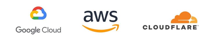 Google Cloud, AWS, and Cloudflare logos Google Cloud, AWS, and Cloudflare logos