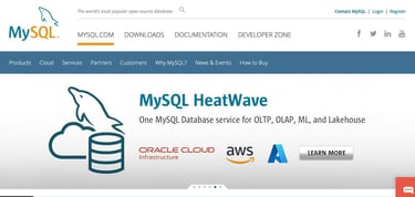 Screenshot of MySQL homepage