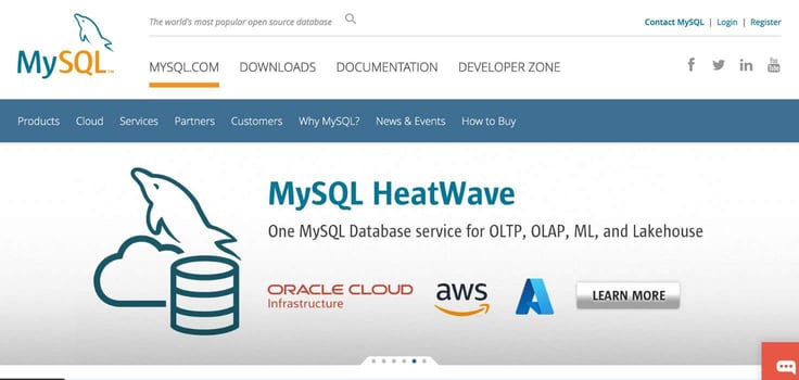 Screenshot of MySQL homepage Screenshot of MySQL homepage