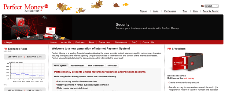 Perfect Money homepage Perfect Money homepage