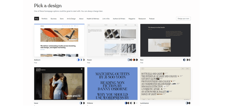 WordPress design options WordPress design options