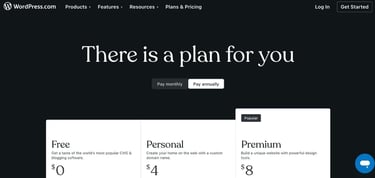 Screenshot of WordPress.com pricing 