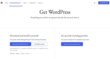 Screenshot of WordPress.org Installation Web Page